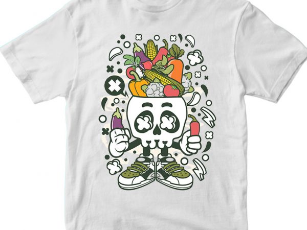 Vegetable skull head t shirt design for sale