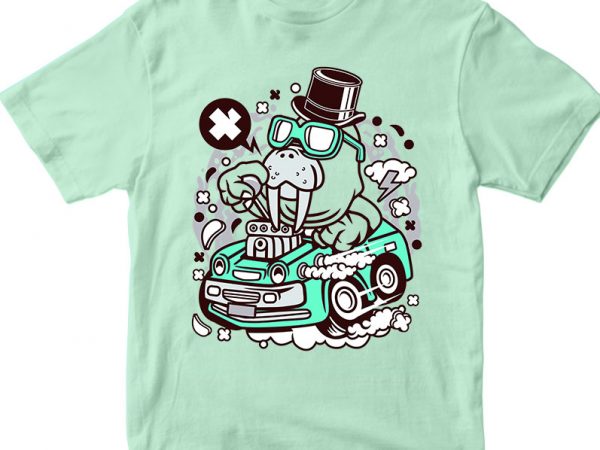 Walrus hotrod print ready vector t shirt design