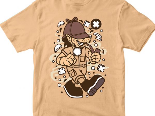 Wolf detective vector t-shirt design template