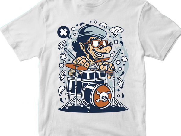 Wolf drummer buy t shirt design for commercial use