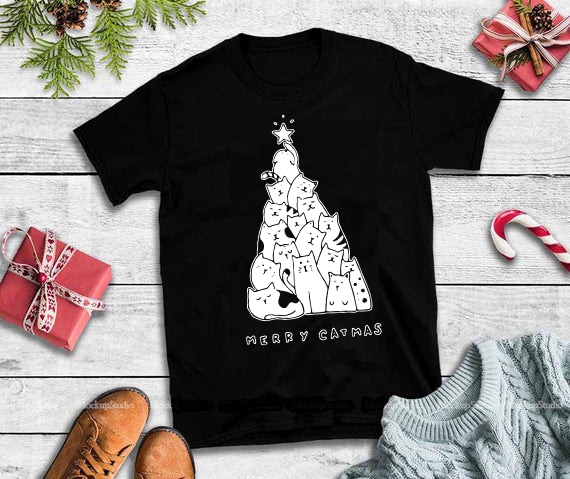 2 Merry Catmas, Merry Catmas svg,Merry Catmas, Cat christmas t shirt design graphic