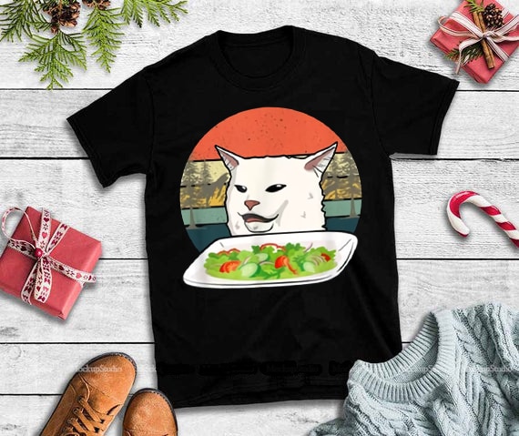 Cat Meme Woman Yelling At Table Dinner Ugly Christmas PNG t shirt designs for sale