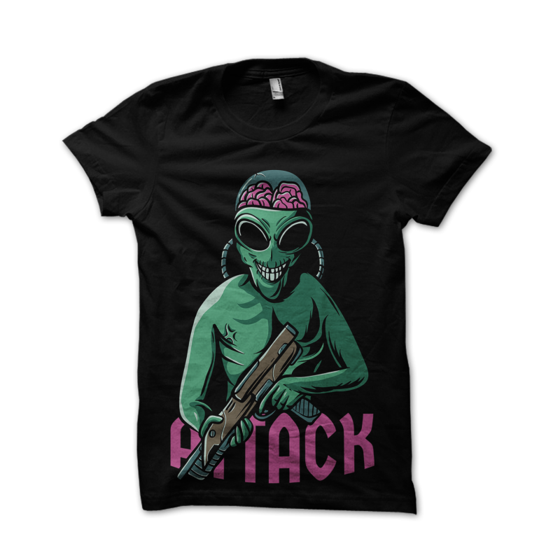 Alien Attack t shirt designs for print on demand