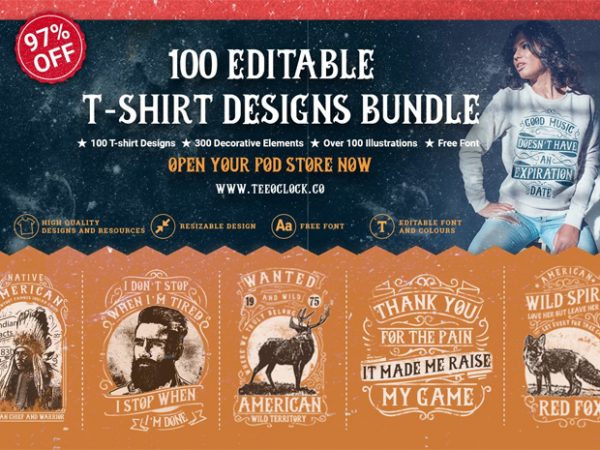 100 editable t-shirt designs
