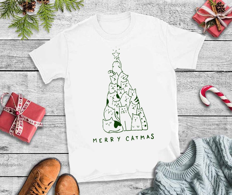 2 Merry Catmas, Merry Catmas svg,Merry Catmas, Cat christmas t shirt design graphic