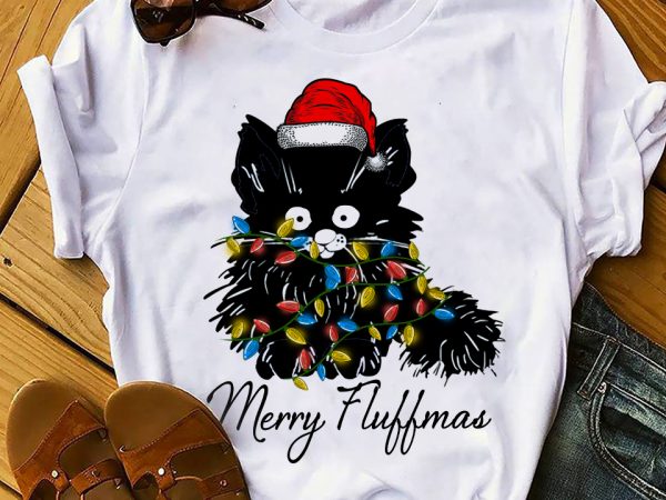 Black cat merry fluffmas buy t shirt design for commercial use