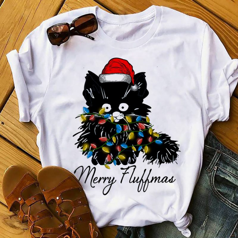 BLACK CAT MERRY FLUFFMAS t shirt designs for sale
