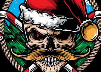 Skull santa mustache t shirt design for purchase