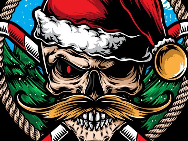 Skull santa mustache t shirt design for purchase