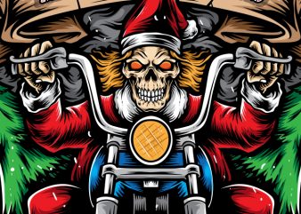 Santa Skull Biker vector t-shirt design template