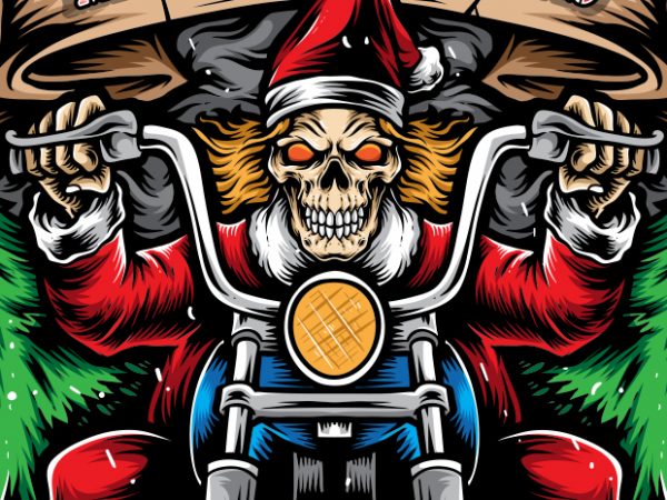 Santa skull biker vector t-shirt design template