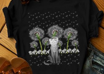 Cat and dandelion commercial use t-shirt design