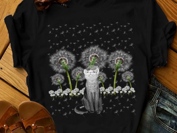 Cat and dandelion commercial use t-shirt design