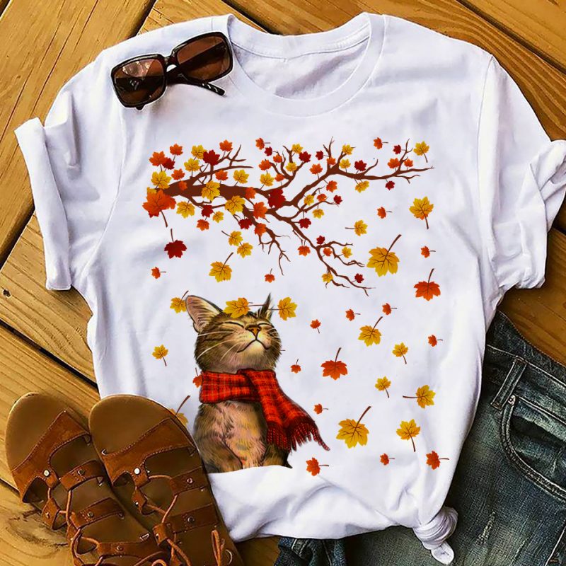 CAT AUTUMN t shirt designs for sale