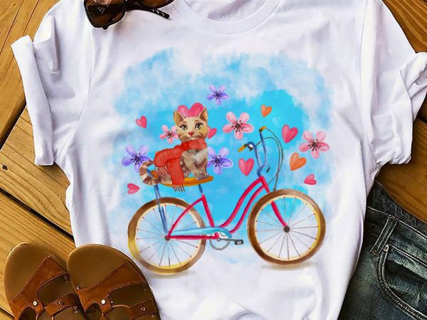 Cat bicycle buy t shirt design for commercial use
