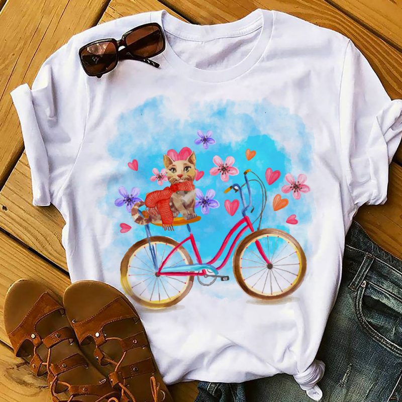 CAT BICYCLE t shirt designs for sale
