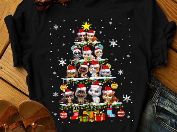 Cat christmas tree graphic t-shirt design
