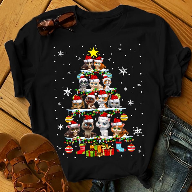 Cat Christmas Tree t-shirt designs for merch by amazon