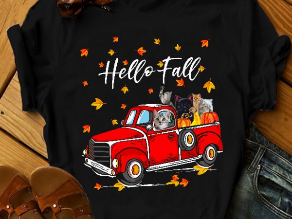 Cat hello fall t-shirt design for commercial use
