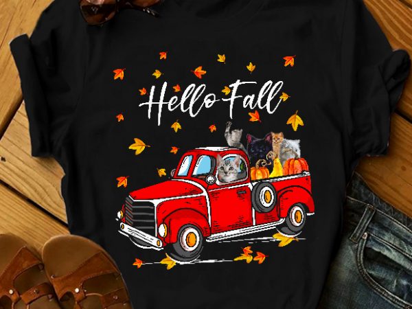 Cat hello fall t-shirt design for commercial use Cat hello fall t-shirt design for commercial use