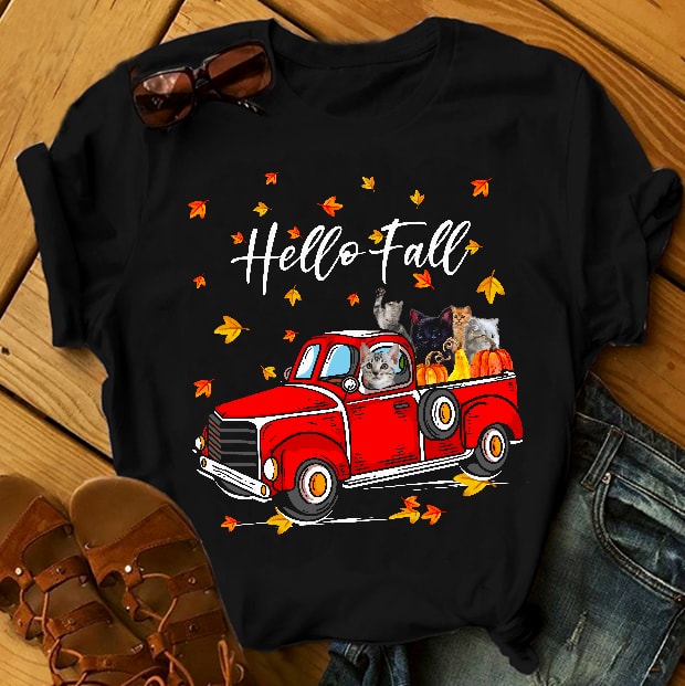 CAT HELLO FALL t-shirt designs for merch by amazon