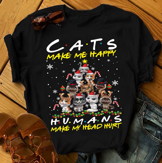 CAT MAKE ME HAPPY commercial use t shirt designs