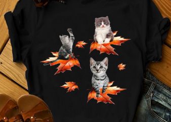 CAT ON MAPLE LEAVES design for t shirt