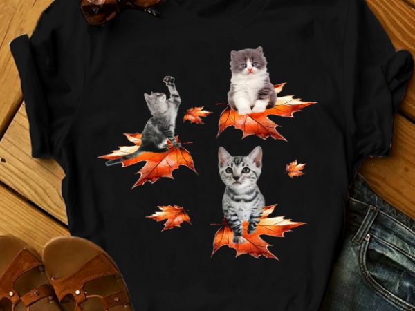 Cat on maple leaves design for t shirt