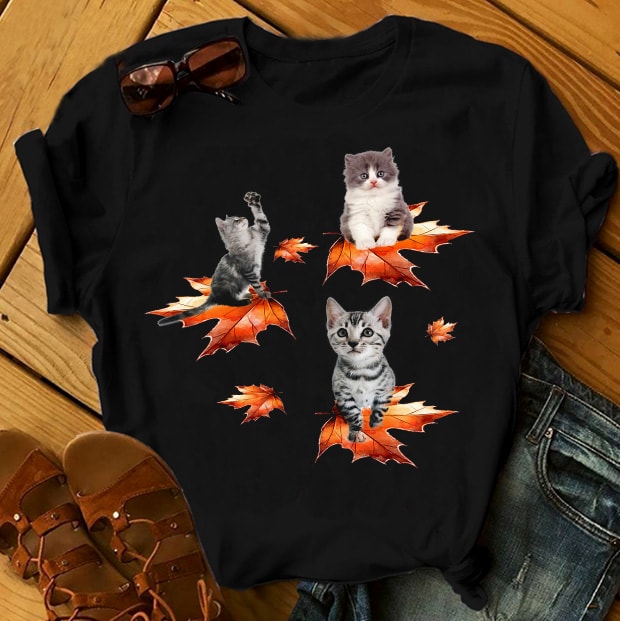 CAT ON MAPLE LEAVES buy t shirt design