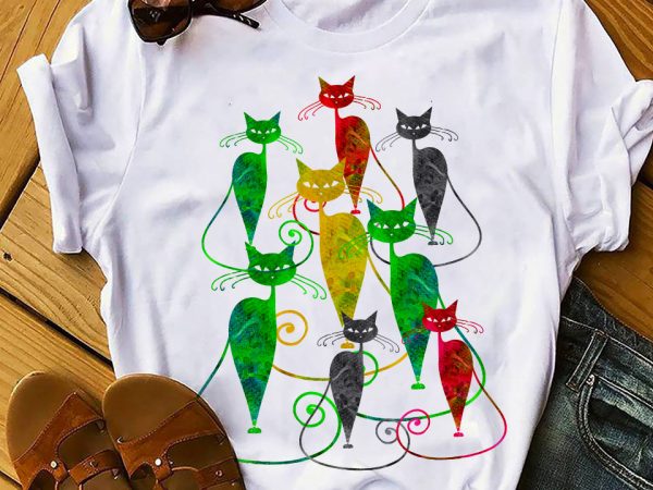 Colorful cat t shirt design template