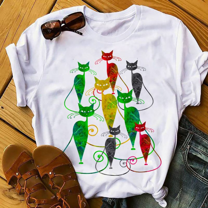 COLORFUL CAT t shirt design graphic