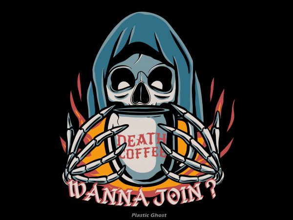 Death coffee tshirt design vector