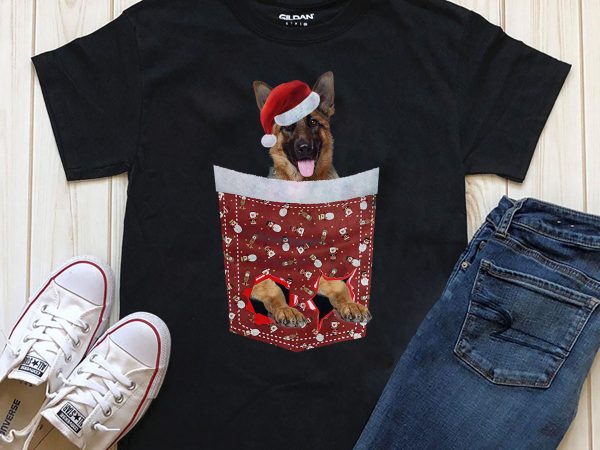 Dog in christmas pocket – 20 popular dog breeds t-shirt design for sale