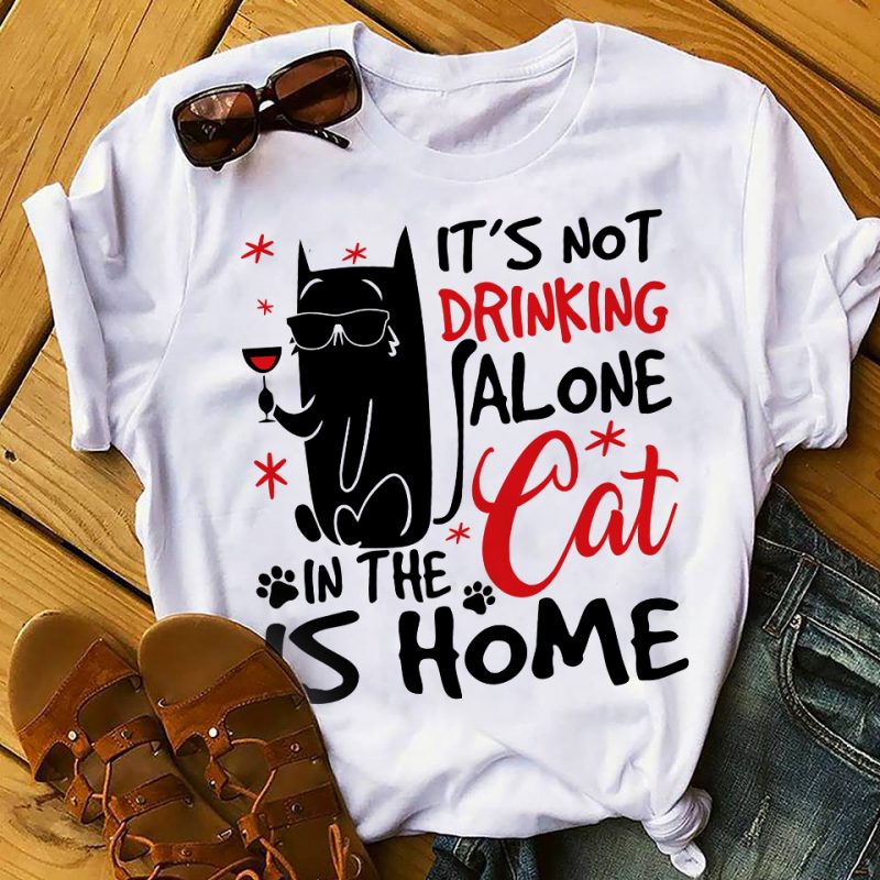 DRINKING CAT t shirt design graphic
