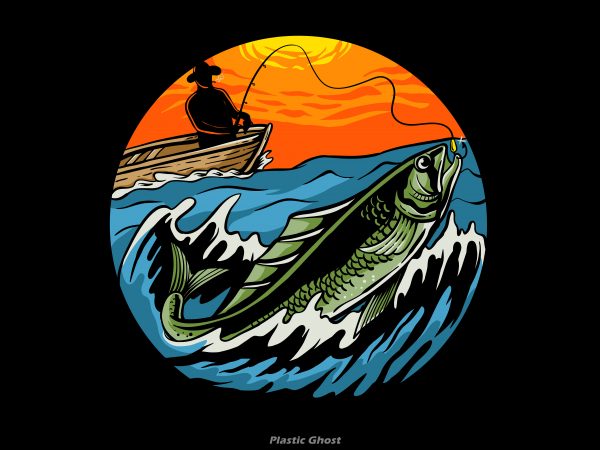 Sunset fishing vector t shirt design for download