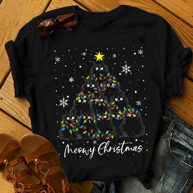 MEOW CHRISTMAS t shirt designs for printify