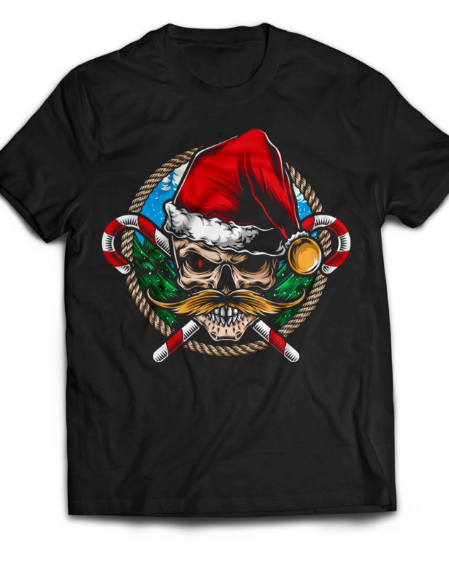 skull santa mustache t shirt designs for merch teespring and printful