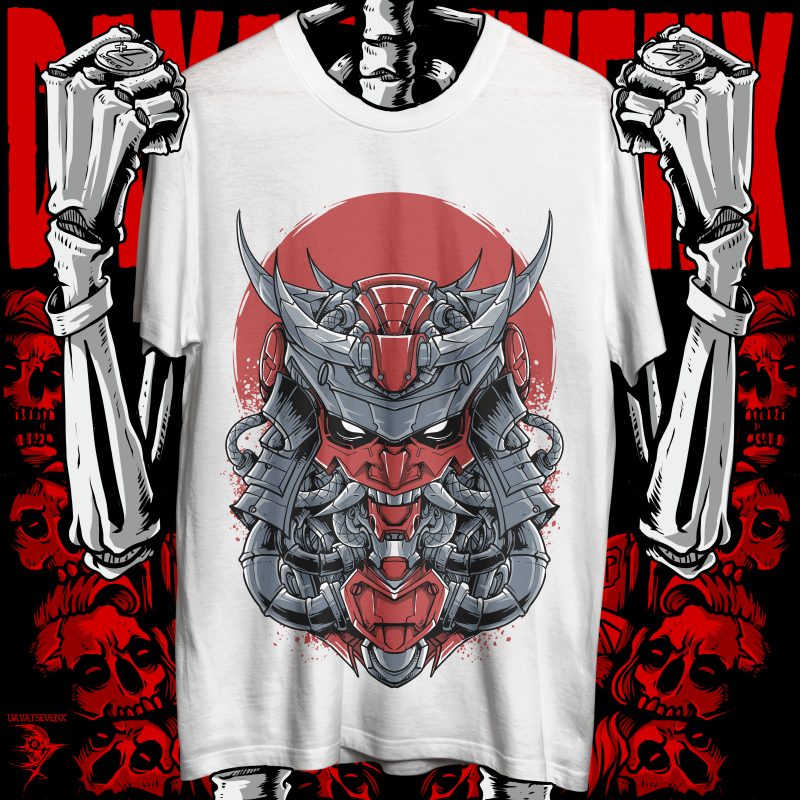 mecha samurai head t shirt designs for printify