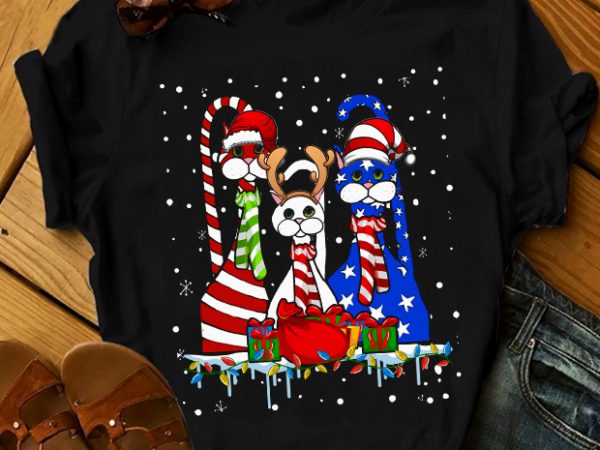 Three cats chritsmas and gift t-shirt design for sale