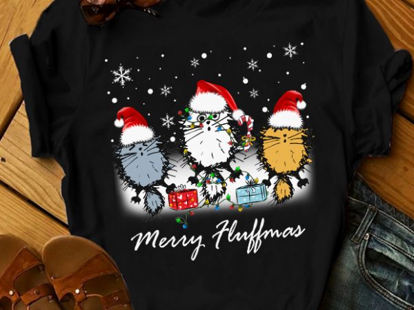 Three cats merry fluffmas t shirt design for download