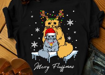 TWO CATS MERRY FLUFFMAS graphic t-shirt design