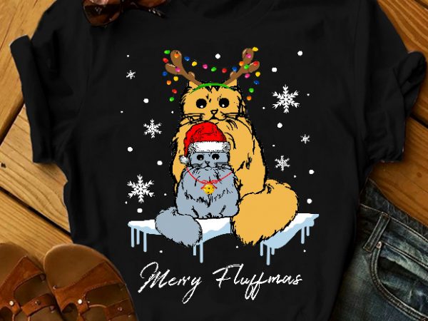 Two cats merry fluffmas graphic t-shirt design