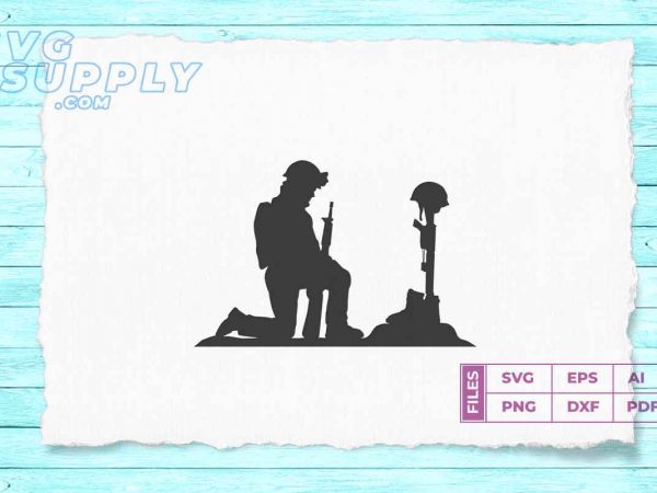 Soldier praying silhouette svg vector and png files vector t-shirt design template