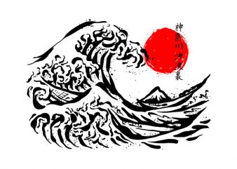 The Great off Kanagawa t shirt design template