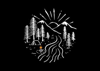 Camping and River tshirt design vector