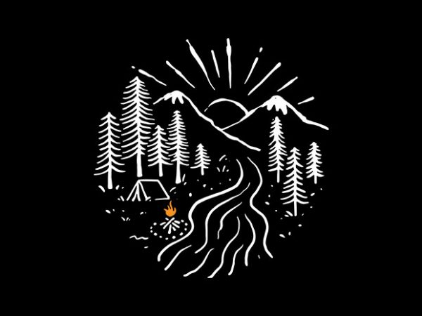 Camping and river tshirt design vector