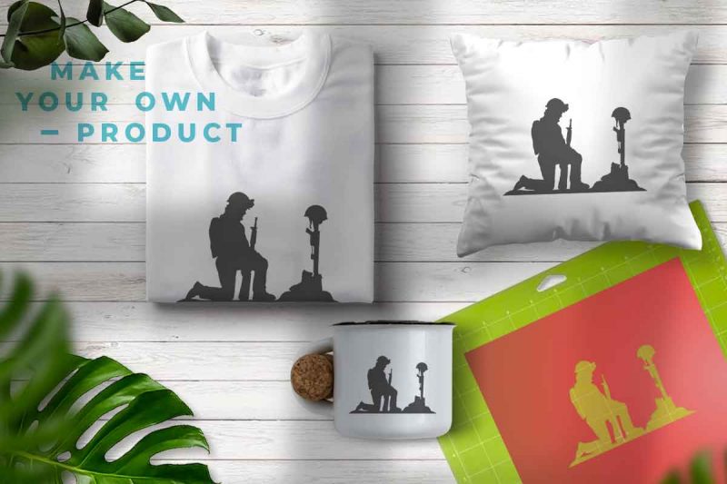 Soldier Praying silhouette SVG vector and PNG files tshirt designs for merch by amazon