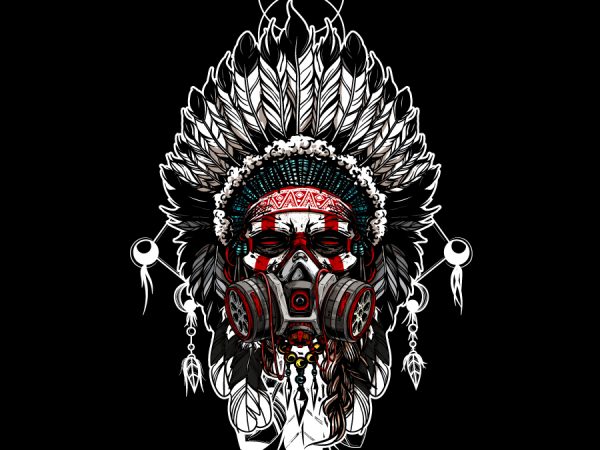 Indian chief with a gas mask tshirt design vector