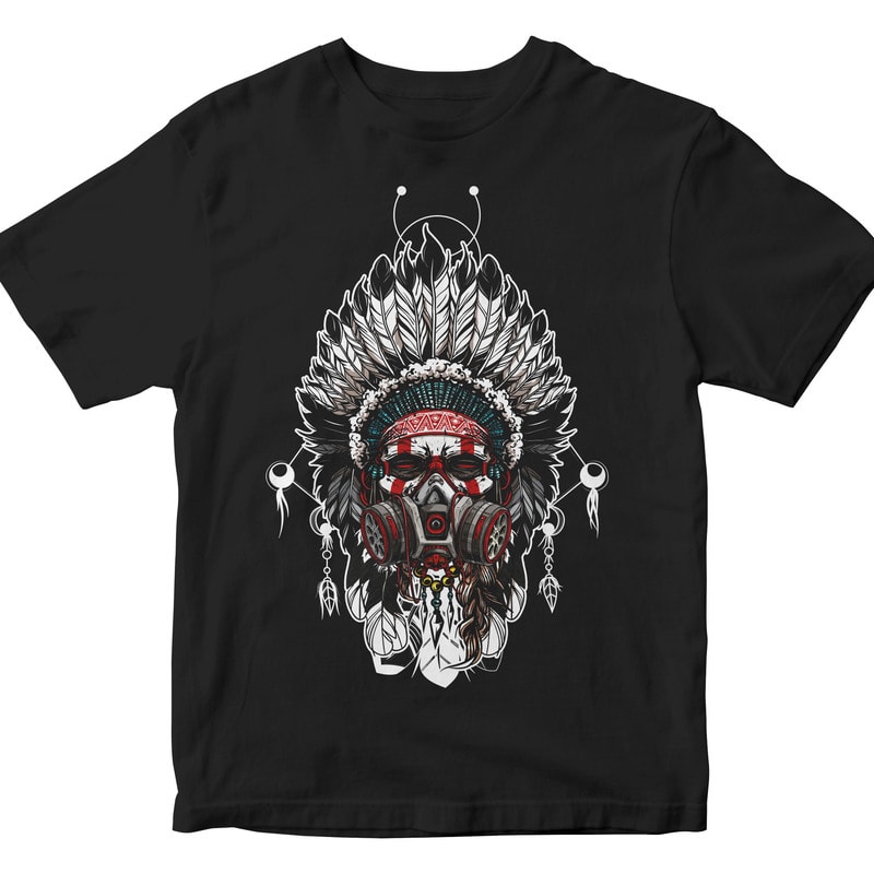 Indian chief with a gas mask t shirt design png