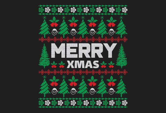 100% Pattern Merry Xmas Sweater Design